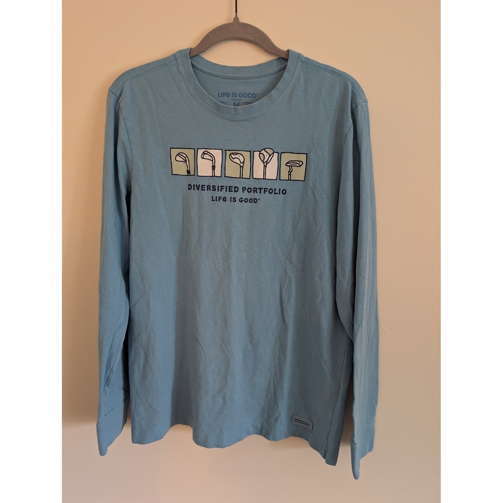Life is Good Mens Blue Diversified Portfolio Golf Crusher Long Sleeve Tee M
